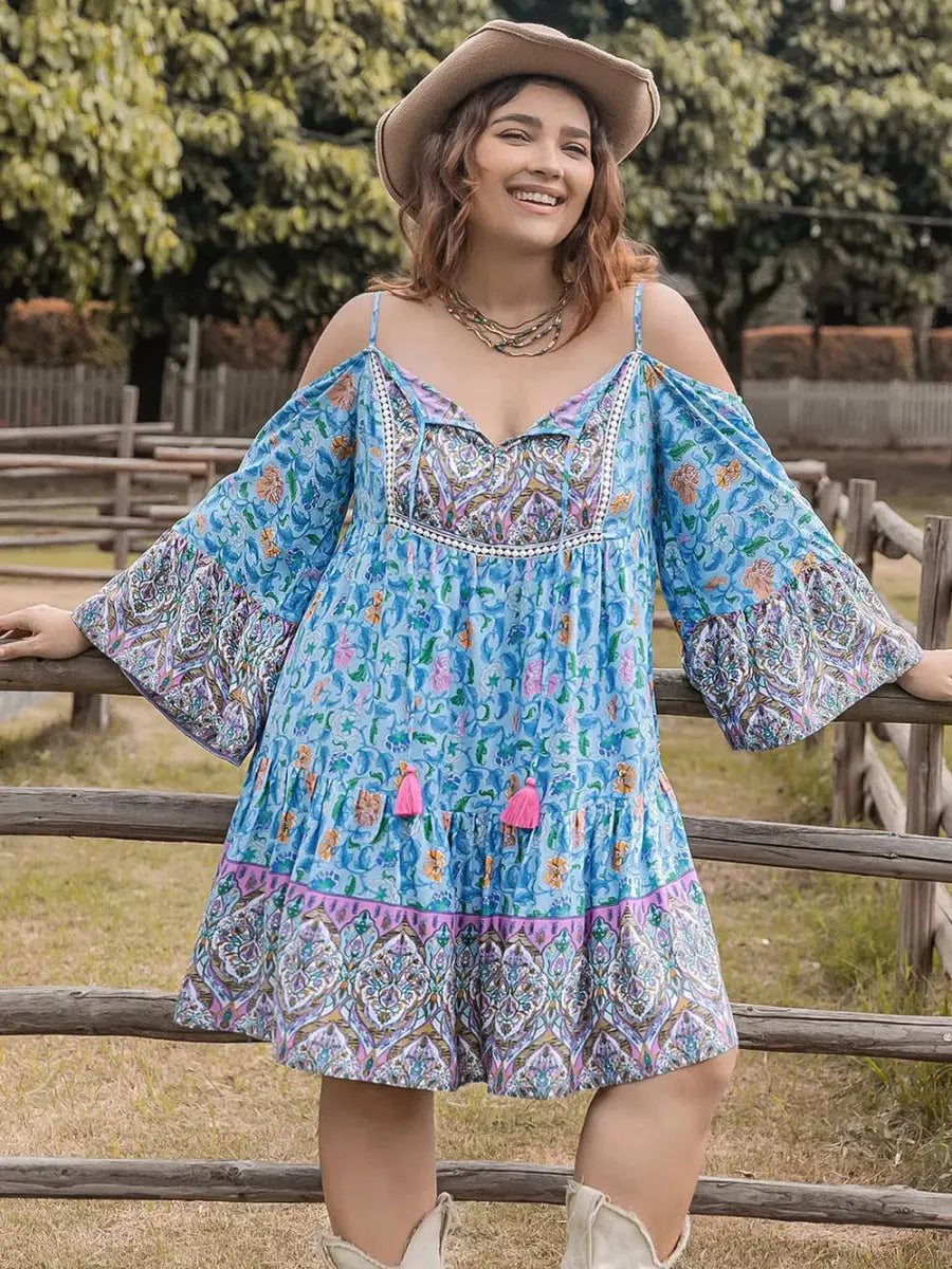 Stylish Plus Size Printed Long Sleeve Mini Dress for Women - Love Salve